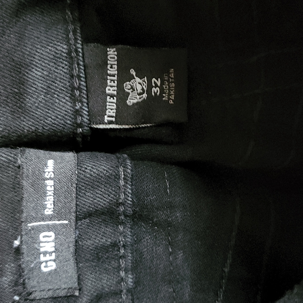 True Religion: Geno Slim Jean (no flap), Black white stitch, 32x34 - Picture 3 of 8